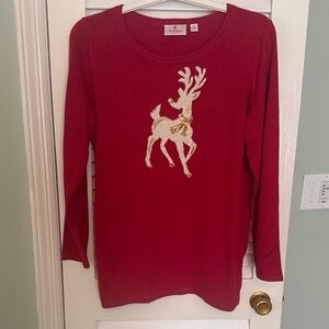 Quacker Factory Red Christmas Sweater with Gold Reindeer
